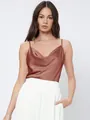 Elegant rust copper satin cowl neck camisole top for women's professional base layer - S / Tops / Tan