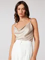 Elegant champagne satin camisole with cowl neck design for chic inner or outer wear - XL / Tops / Milky White