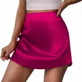 Elegant high waist fuchsia satin mini skirt for women with smooth A-line silhouette - XS / Bottoms / Rose Red