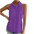 Elegante ärmellose lila Satinbluse für Damen mit einem klassischen Hemdkragen-Design - S / Oberteile / Lila
