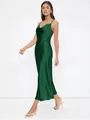 Elegant dark green satin slip dress featuring a stylish cowl neck design for women - XS / Tops / Green
