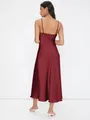 Elegant wine red satin slip midi dress for women featuring a minimalist back view design - S / Tops / Burgundy