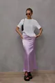 Elegant purple satin midi skirt with a silky mermaid silhouette for a chic summer look - Violet