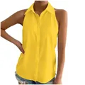 Camicia in raso giallo senza maniche da donna, ideale per un look casual ed elegante da ufficio - Giallo