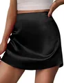 Schwarzer Mini-A-Linien-Rock aus Satin mit hoher Taille, seidige Textur und eleganter Fall - Schwarz
