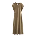 Elegante vestido midi de satén sin mangas en bronce dorado para un look de verano formal - S / Vestidos / Marrón