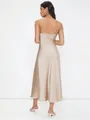 Elegant champagne satin slip dress with a slim fit and midi length for stylish women - Off White
