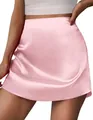 Eleganter rosa Satin Mini-A-Linien-Rock mit hoher Taille und seidigem Finish für Damen - Rosa