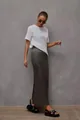 Full view of elegant grey satin maxi skirt with high waist fishtail design - Dark Gray