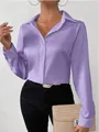 Elegant purple long-sleeve satin shirt with a smooth silk-like finish for women - XS / Tops / Dark Violet