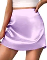 Eleganter lavendelfarbener Satin-Minirock mit hoher Taille und schöner A-Linie - Violett