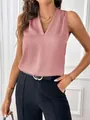 Elegant sleeveless V-neck satin tank top blouse in dusty rose pink for women fashion - S / Tops / Pink