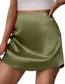 Eleganter olivgrüner Satin-Minirock mit hoher Taille für Damen, seidiges Finish - Olivgrün