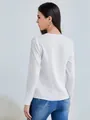 Elegant women's white satin long sleeve blouse with round neck back profile view - XS / Tops / White