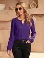 Elegant purple satin V-neck long sleeve blouse for women's spring and summer fashion. - XS / Tops / Purple