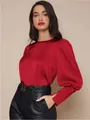 Elegante blusa de satén rojo con mangas de farol abullonadas para mujer top de moda - XS / Tops / Burdeos