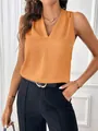 Elegant sleeveless satin V-neck tank top for women in vibrant orange professional style - Orange