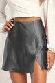 Dunkelgrauer Minirock aus Satin mit hohem Bund, Seitenschlitz und elegantem A-Linien-Schnitt - Grau