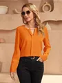 Elegante camicetta in raso arancione da donna con scollo a V e maniche lunghe per la primavera - Arancione