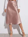 Elegante satijnen midi-rok met hoge taille in oudroze met een glanzende finish. - XS / Bottoms / Donkerroze