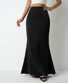Elegant black satin maxi skirt for women with a sleek high-waisted design. - XS / Bottoms / Black