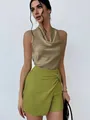 Elegant champagne sleeveless satin blouse with cowl neck for western women's workwear - Champagne