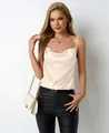 Elegant champagne satin sleeveless camisole top with cowl neck for stylish summer wear - XL / Tops / Milky White