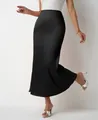 Elegant high waist black satin mermaid skirt featuring a slim fit and midi length - S / Bottoms / Black