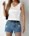 Elegant white satin V-neck tank top for women, casual summer sleeveless camisole shirt - S / Tops / White