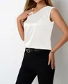 Elegante weiße ärmellose Satinbluse mit V-Ausschnitt für Damen im Business-Stil - S / Oberteile / Weiß