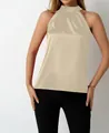Elegant champagne satin halter neck tank top for women featuring a sleek silky finish - Milky White
