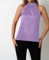 Elegant purple satin halter neck sleeveless top for women, smooth silk-like finish variant - Lavender