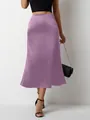 Élégante jupe midi en satin lavande à taille haute avec silhouette sirène pour femme - Violet