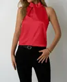 Women's elegant red satin halter neck sleeveless blouse for chic summer casual wear - S / Tops / Red