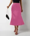 Jupe midi sirène élégante en satin rose avec une finition lisse et brillante. - Rose vif