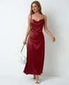 Robe nuisette élégante en satin bordeaux avec col bénitier et bretelles spaghetti - S / Haut Et Bas / Bordeaux