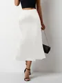 Élégante jupe midi sirène en satin blanc pour une mode estivale raffinée pour femmes - Blanc