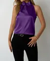 Elegant purple satin halter neck sleeveless top for women summer fashion casual wear - S / Tops / Purple
