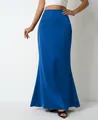 Elegant electric blue satin maxi skirt for women featuring a sleek minimalist style - Blue