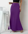 Elegant purple satin maxi skirt featuring a high waist and smooth silk-like luxury finish - Purple