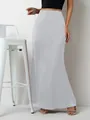 Elegant high-waisted light grey satin maxi skirt with a smooth glossy finish for women - Silver