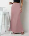 Elegant dusty rose satin maxi skirt for women high waist silky smooth long dress - Pink