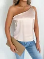 Elegant champagne satin one-shoulder top featuring a luxurious and smooth silky finish - S / Tops / Off White