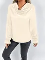 Detail of cream satin blouse with elegant cowl neck and ruffled long sleeve cuffs - S / Tops / Apricot