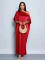 Elegant red satin maxi dress featuring a chic one-shoulder neckline and flowing silhouette - L / Red