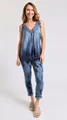 Elegant blue silk camisole top with lace trim and matching printed trousers set - S / Tops / Dark Blue