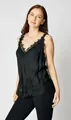 Elegant black silk camisole with delicate lace trim detailing for a sexy feminine look - S / Tops / Black