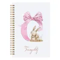A5 spiral notebook with Easter letter C illustration, pink ribbon and cute rabbit - Pink Letter Ribbon-C / 80 Pieces/Pack