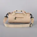 Beige multi-functional cylindrical sports gym bag with adjustable shoulder strap and handles - Khaki