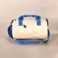 Cylindrical sports gym bag in cream and blue colorway for yoga, dance or swimming - White + Blue